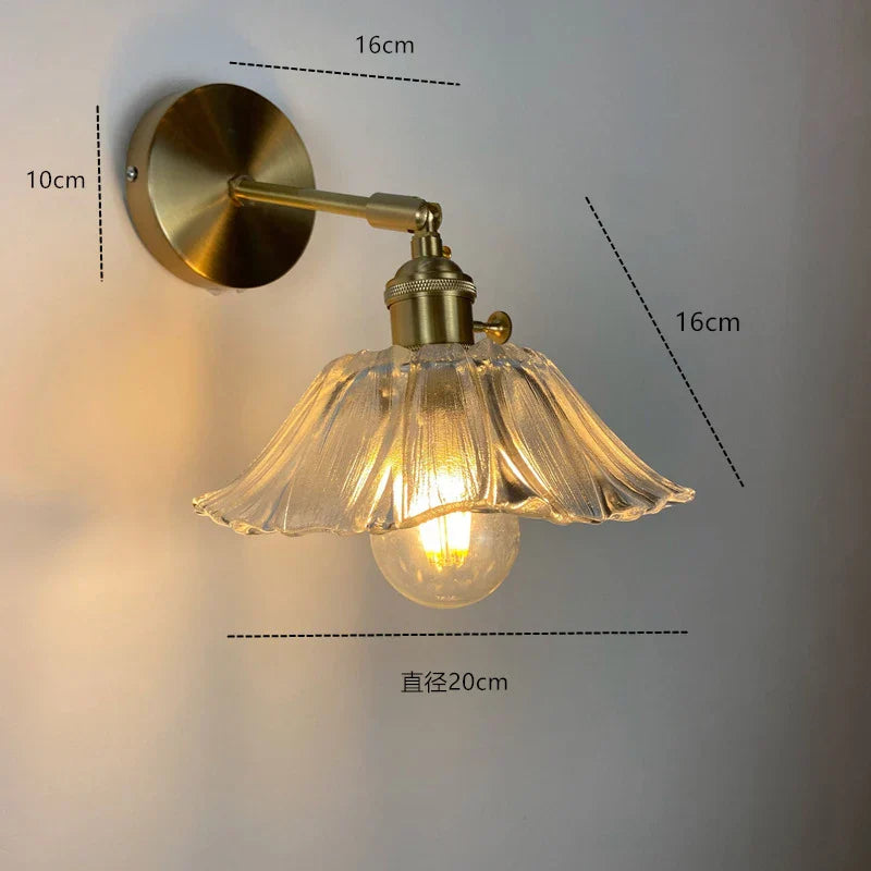 Nordic Glass Wall Lamp Rotatable Brass Bedside Sconce Light Fixture by Afralia™