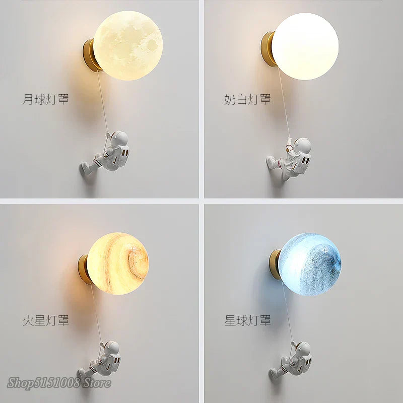 Astronaut Moon Wall Lamp: Creative 3D Printing Light for Kids' Bedroom.