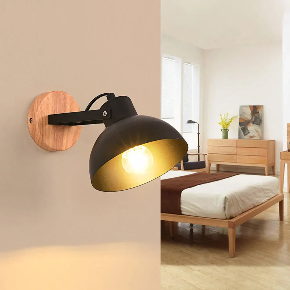 Nordic Wood Wall Sconce E27 LED Indoor Retro Lamp for Bedroom Bathroom Aisle