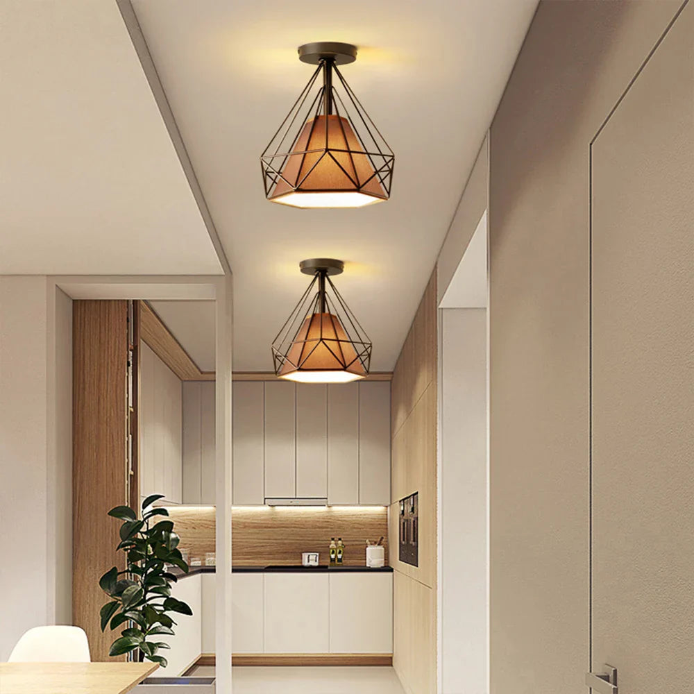 Iron Cage Ceiling Lamp: Modern Nordic LED Light Fixture for Kitchen, Living Room, Bedroom