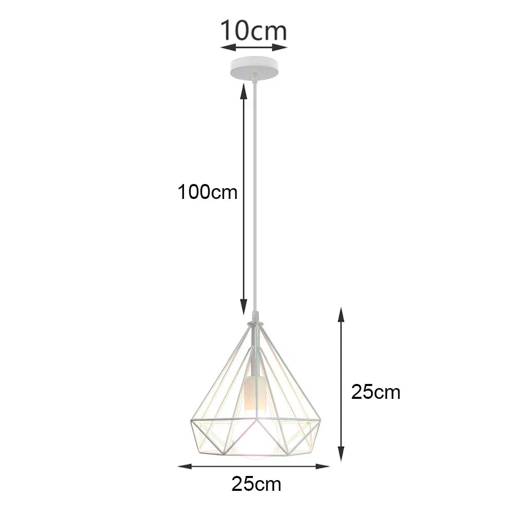 White Cage Industrial Pendant Light Fixture - Modern Loft Hanging Lamp