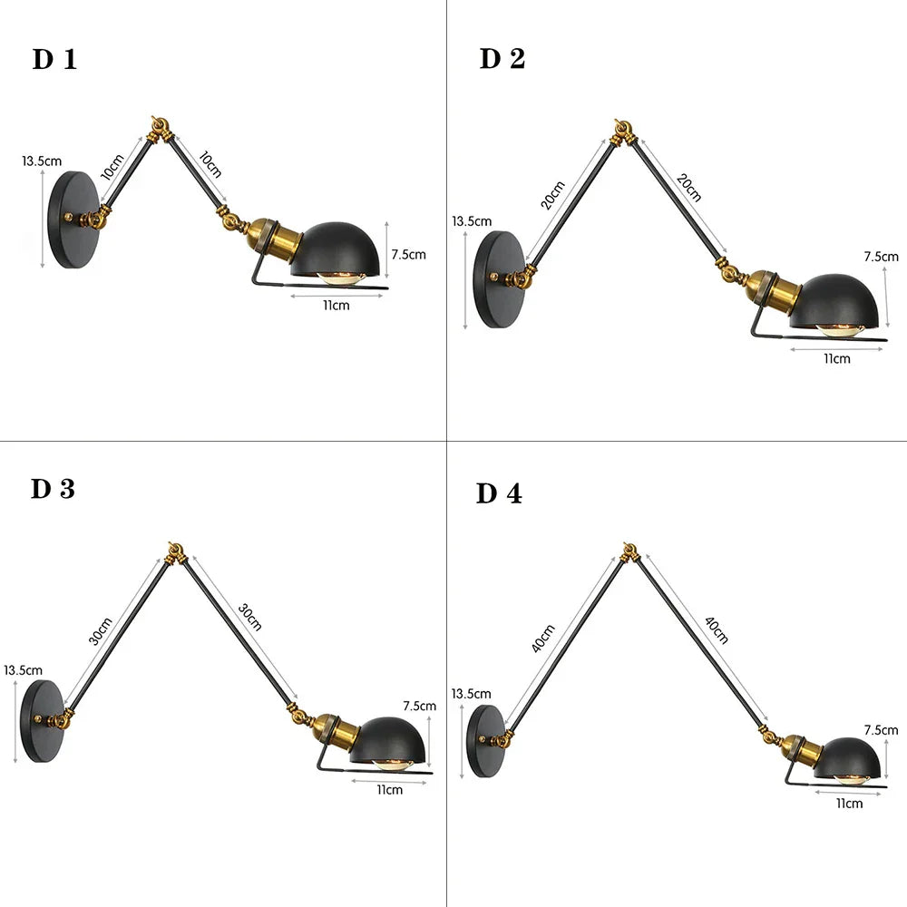 Vintage Loft Adjustable Wall Lamp Black Swing Arm Sconce Wall Lights