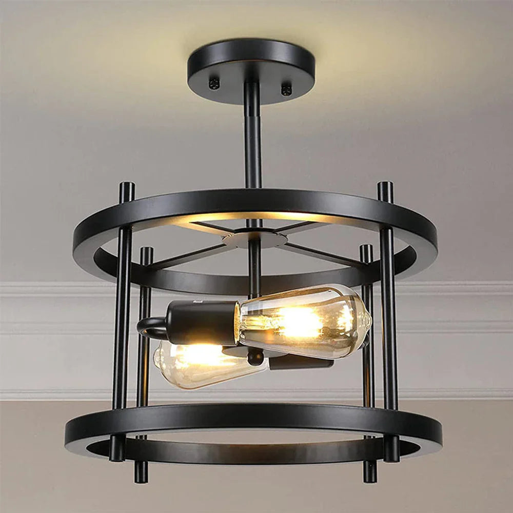 Round Iron Ceiling Lamp for Bedroom Kitchen Living Room Industrial Lighting