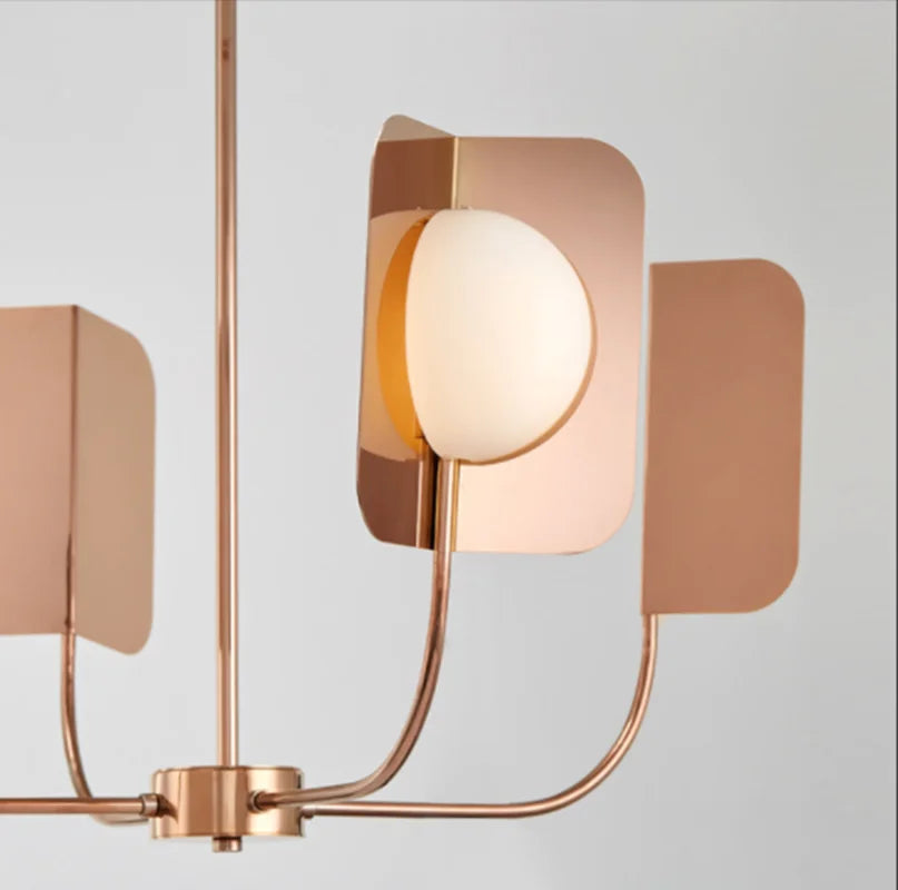 Milky Glass Ball Chandelier with Metal Leaves and G9 LED Lights for Luxury Living Room