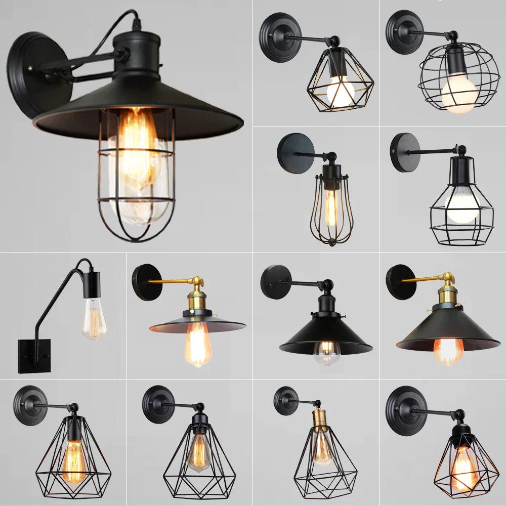Retro Industrial LED Wall Sconce E27 Bedside Lamp for Home Decor