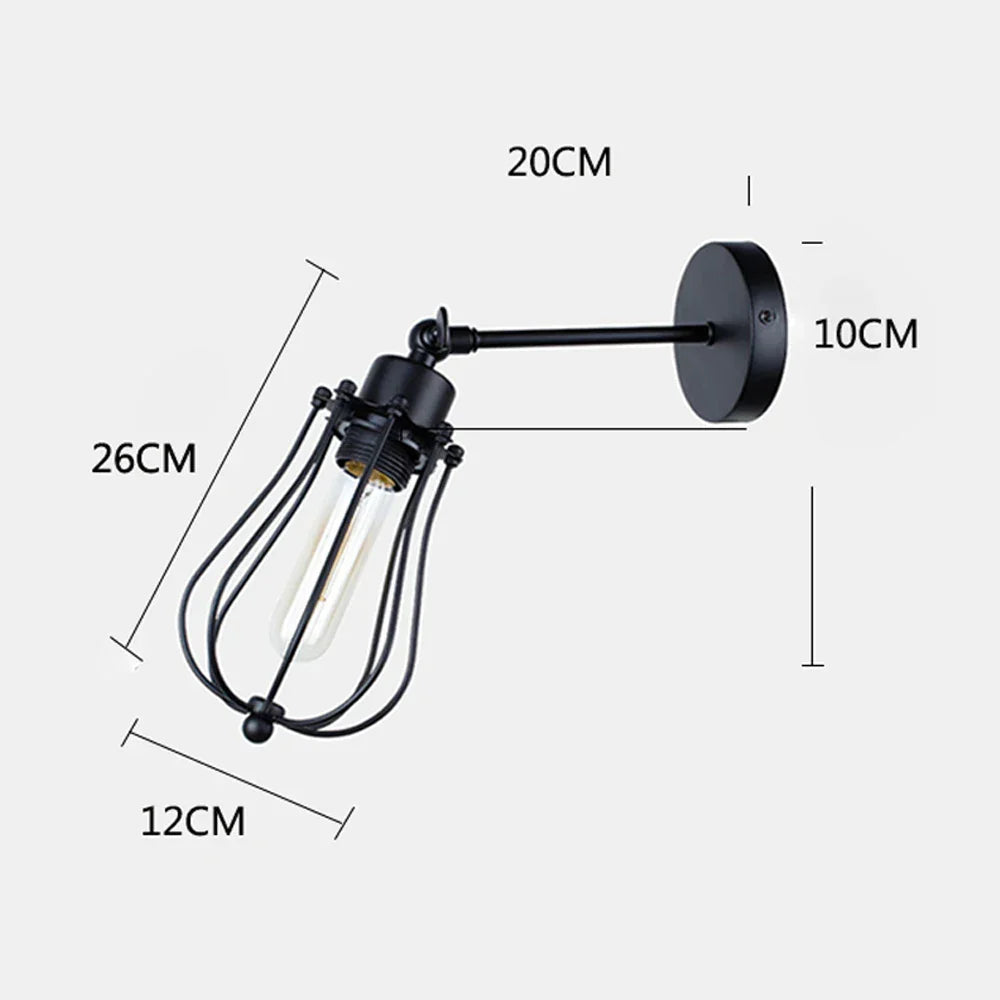 Adjustable Industrial Wall Light Rustic Wire Metal Cage Sconce