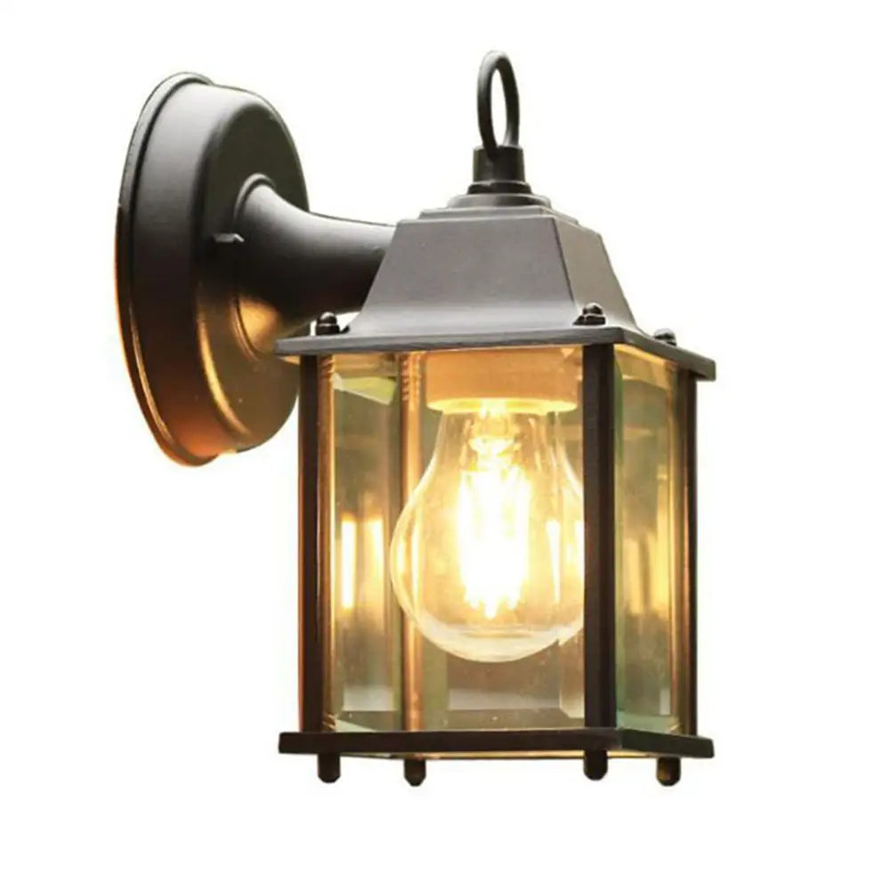 Black Finish Wall Lantern with Frosted Glass Shade for Outdoor Use