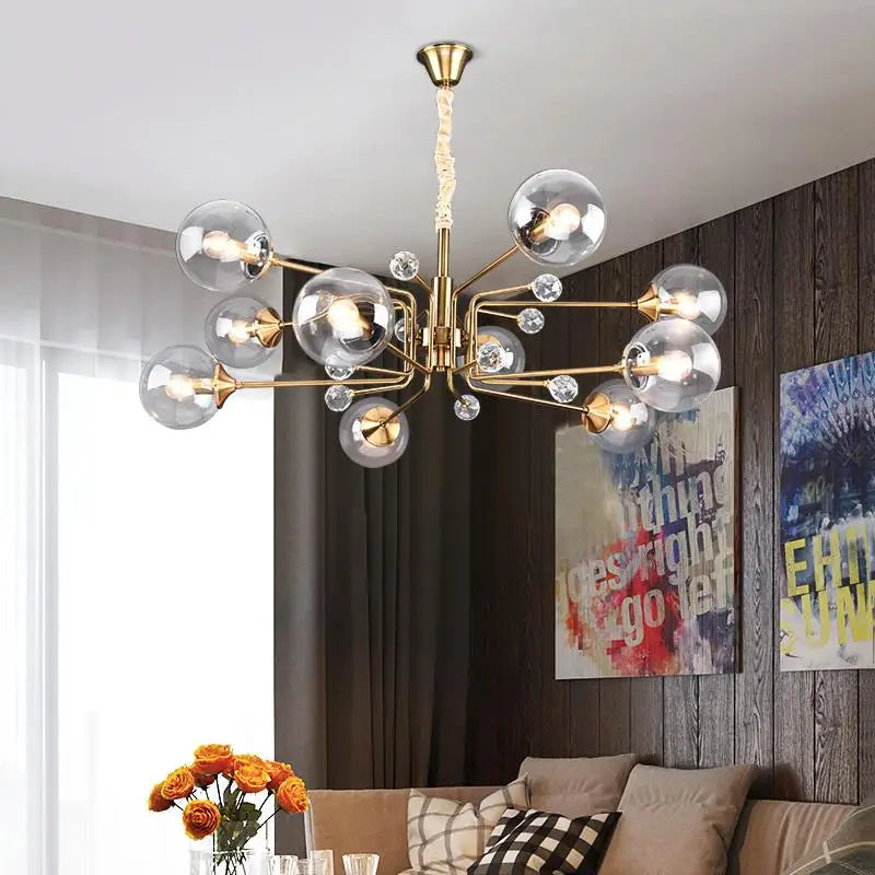 Modern Glass Ball LED Chandelier | Luxury Indoor Hanging Lamps for Living Room