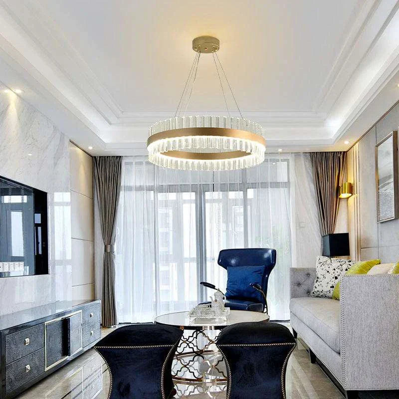 Crystal Chandelier LED Ring Lamp for Dining Room Center Living Restaurant Decor