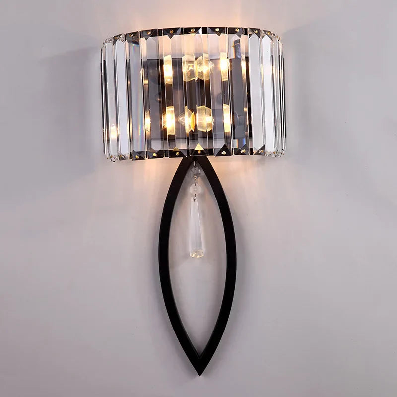Crystal LED Black Wall Lamp for Bedroom, Living Room, and Aisle