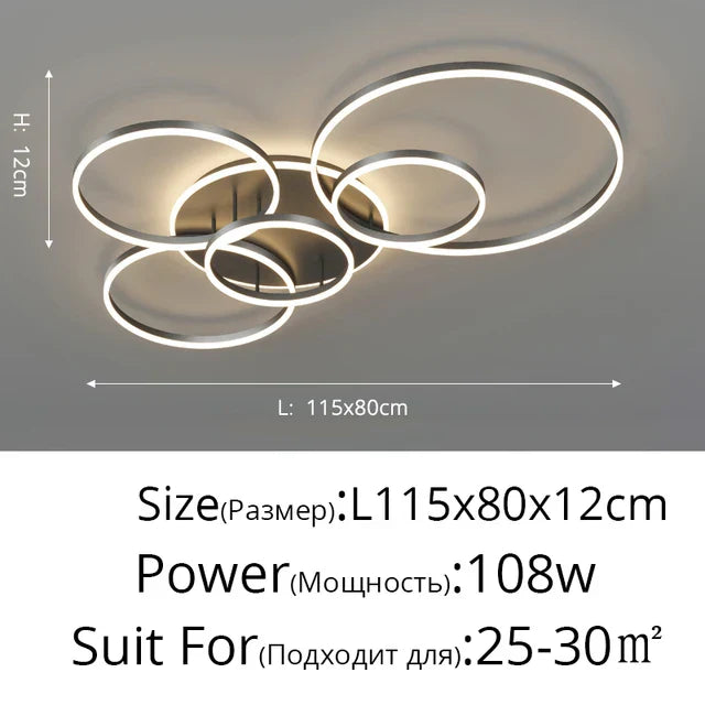 LED Rings Ceiling Chandelier for Decorative Living Room, Dimmable Indoor Lamps