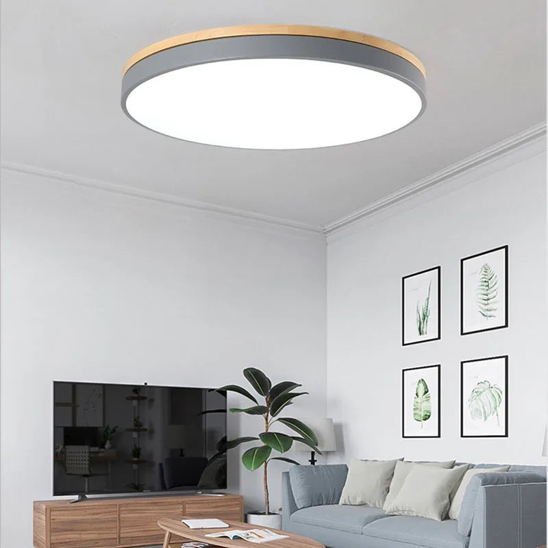 Modern Ultra-thin LED Ceiling Light Panel Solid Wood Surface Mount