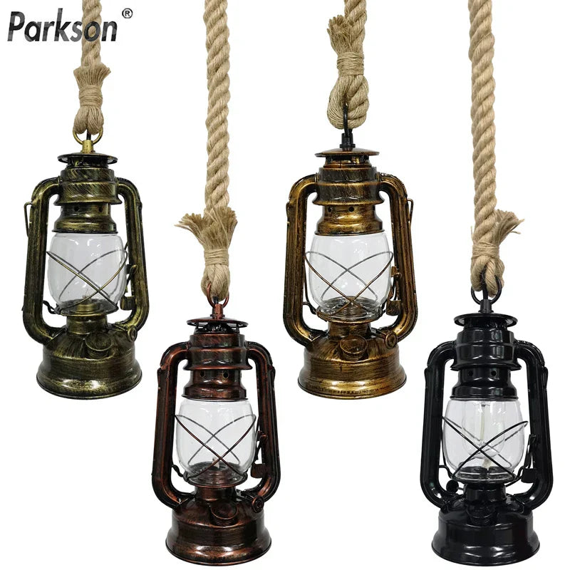 Vintage Rope Pendant Light Industrial Loft Bar Lamp