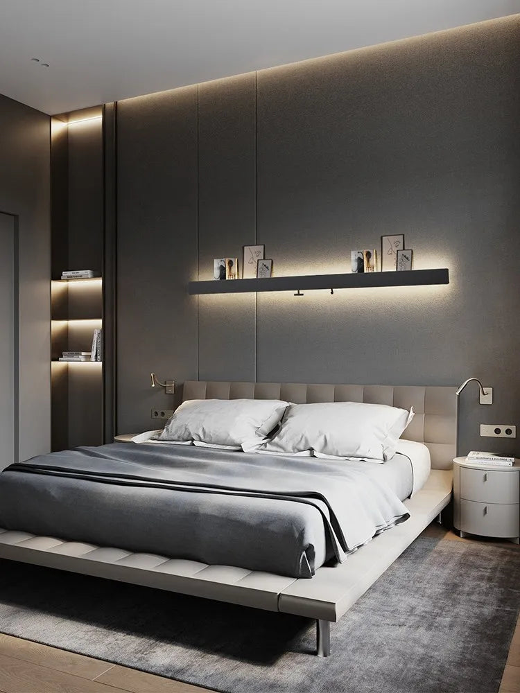 Minimalist Wall Lamp for Bedroom with Storage and Hooks
