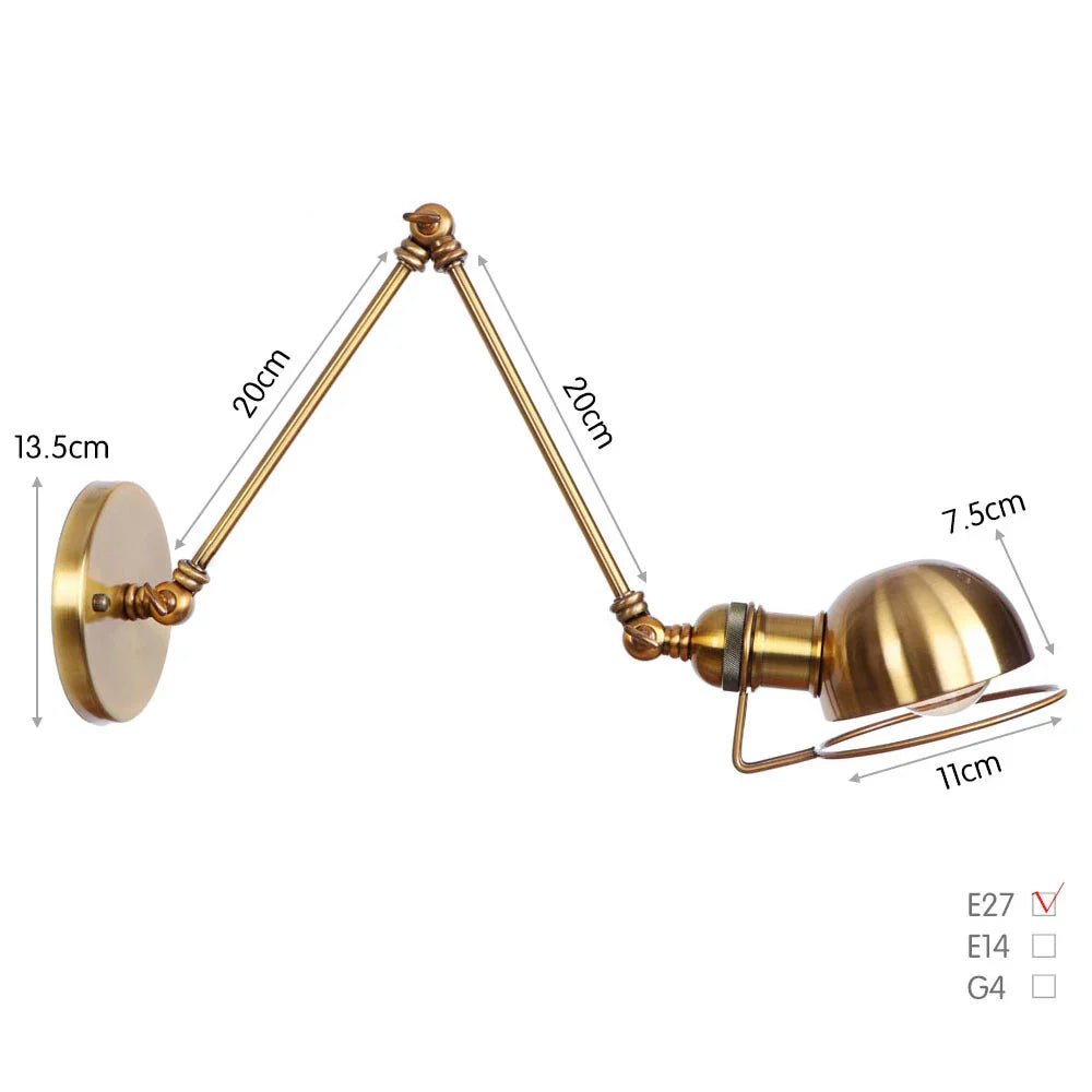 Swing Arm LED Wall Lamp Adjustable White Black Bedside Study Loft Vintage Reading Light