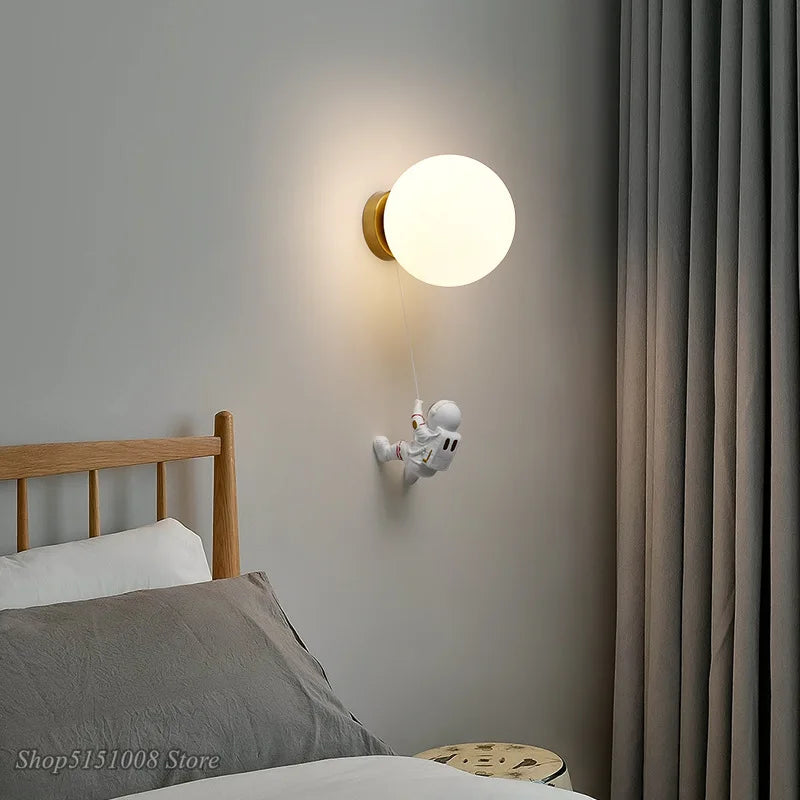 Astronaut Moon Wall Lamp: Creative 3D Printing Light for Kids' Bedroom.