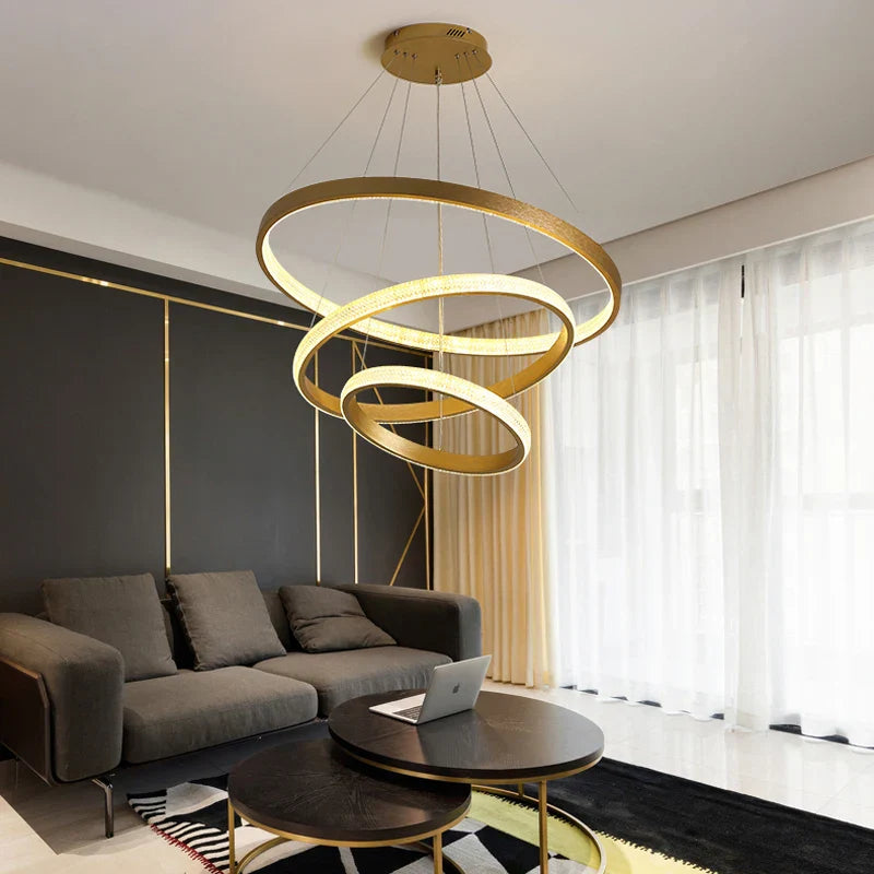 Gold Circle Chandelier Creative LED Lighting Modern Indoor Fixtures
