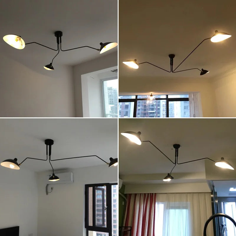 Black Swing Arm Chandelier | Loft Industrial Adjustable Lighting Fixture