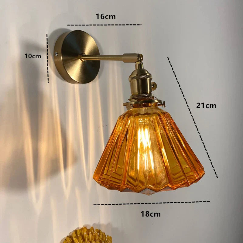Nordic Glass Wall Lamp Rotatable Brass Bedside Sconce Light Fixture by Afralia™