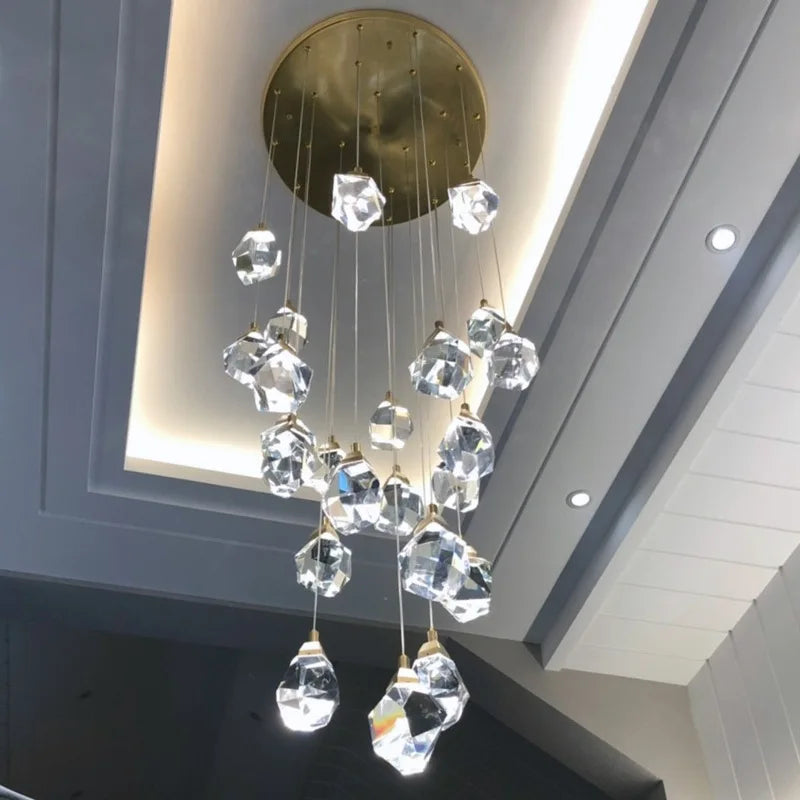 Nordic Crystal Chandelier for Duplex Villa Stair Living Dining Exhibition Hall