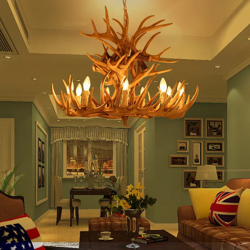 Antique Resin Antler Chandelier - Luxury Vintage Lighting Fixtures