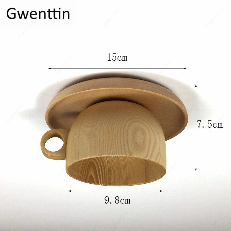 Nordic Wood Cup Ceiling Light: Modern Industrial Wooden Lamp for Living Room Bedroom