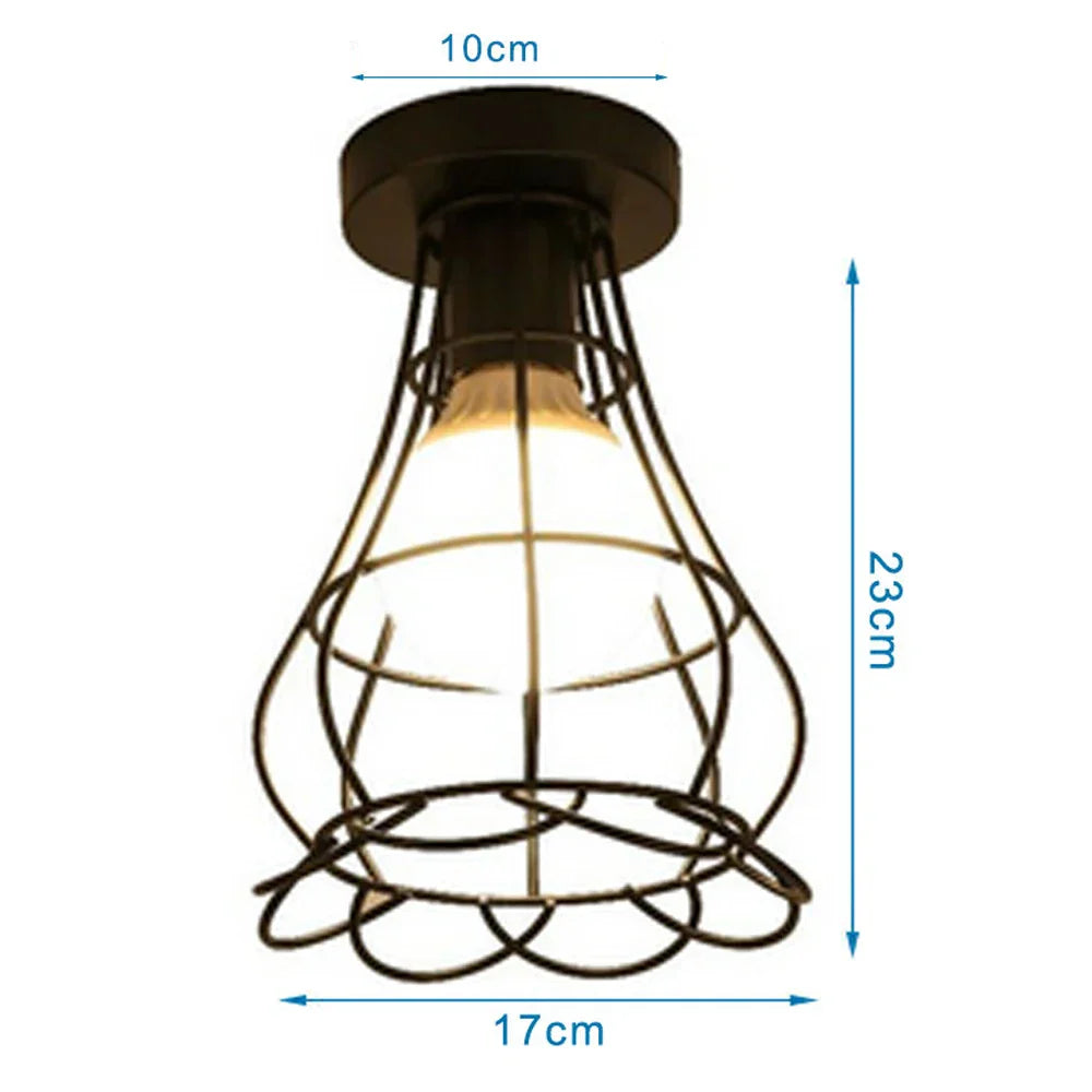 Iron Cage Ceiling Light Modern Nordic Retro Black Loft E27 Home Lighting