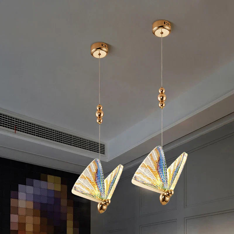 LED Butterfly Pendant Light for Living Room Chandelier - Colorful Acrylic Insect Fixture