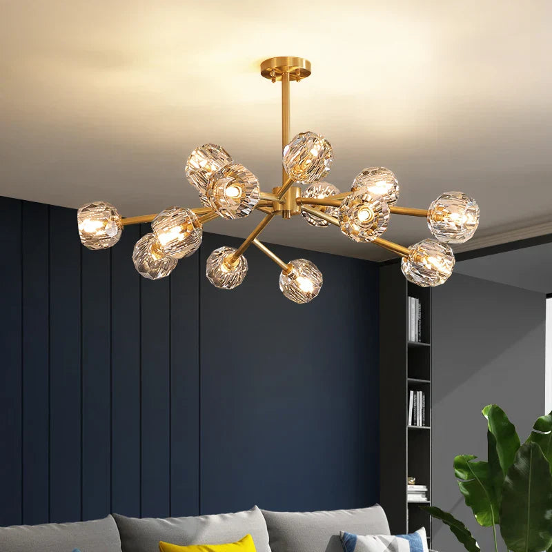 Modern Golden Crystal Chandelier for Living Room, Dining, Bedroom - Luxury Molecular Ceiling Pendant Lamp