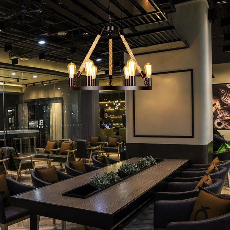 Vintage Ring Chandelier: Loft Style 6/8 Lights American Edison Wrought Iron Retro Rustic Lighting