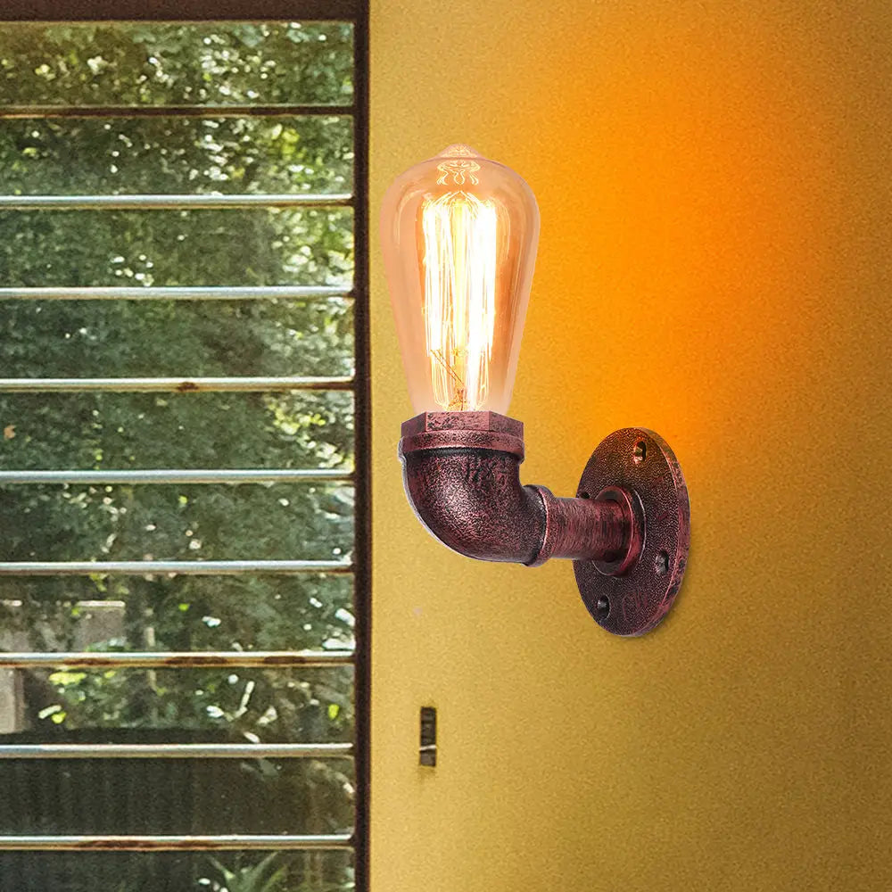 Retro Water Pipe Wall Sconce Vintage Loft E27 Light Fixture Bar Home Decor