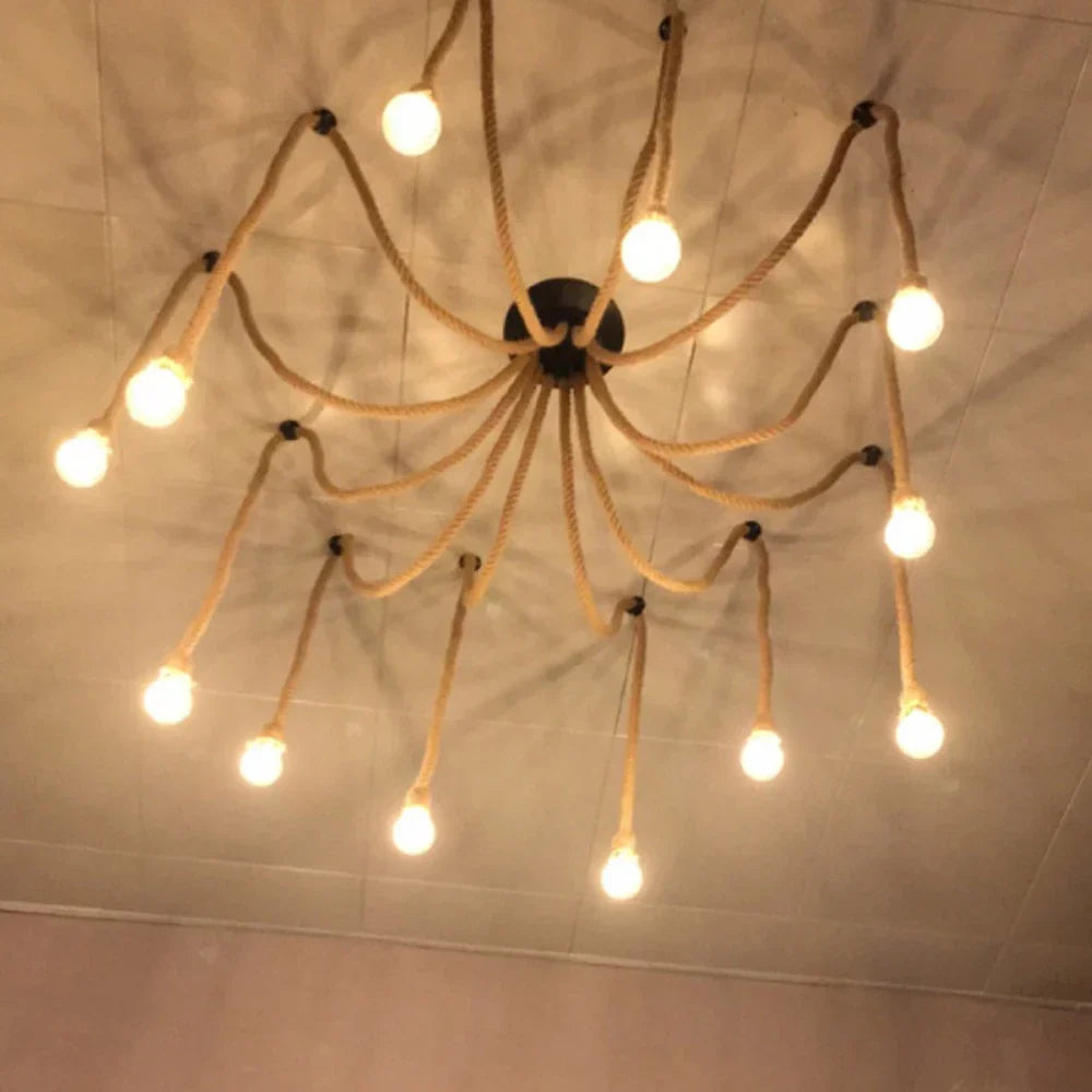 Spider Chandelier Hemp Rope Pendant Light Vintage Industrial Ceiling Lamp