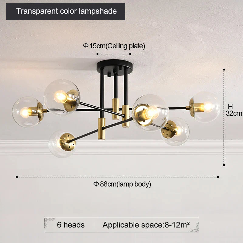 Black & Gold LED Round Ball Chandelier - Elegant Lighting Fixture for Home