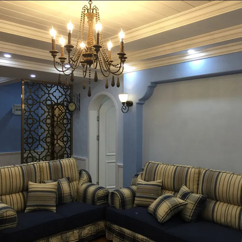 Wooden Retro Loft Chandelier - Mid Century Rustic Lighting for Living Room