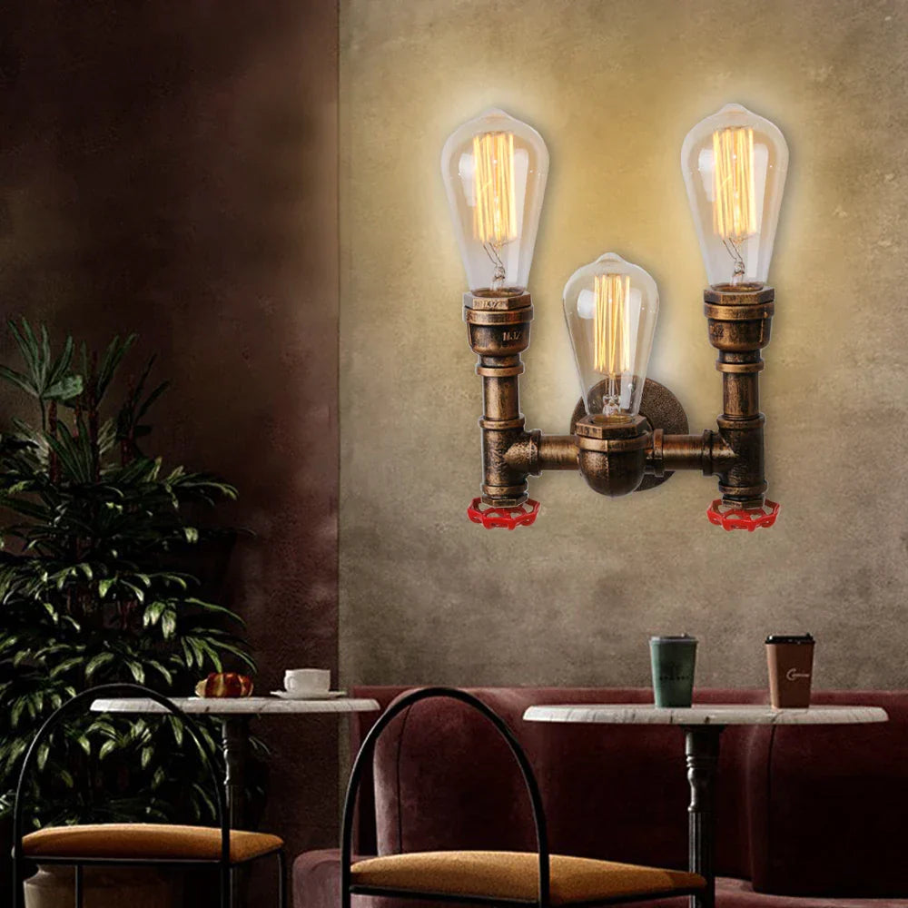Retro Industrial Iron Water Pipe Wall Light Sconce for Home Bar Restaurant Decor