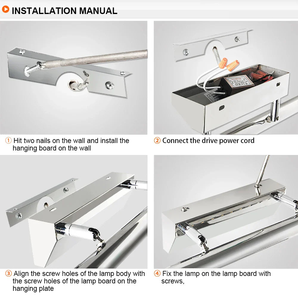 LED Bathroom Wall Light Stainless Steel Makeup Mirror Lamp Fixtures