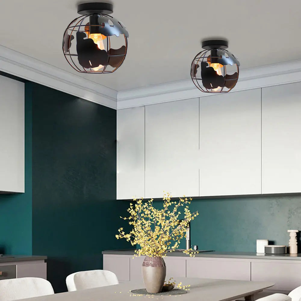 Rustic Industrial Metal Globe Pendant Chandelier Light Fixtures