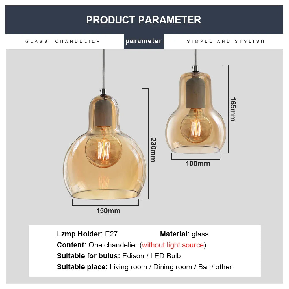 Glass Pendant Light: Modern Nordic E27 LED Hanging Lamp for Indoor Decoration