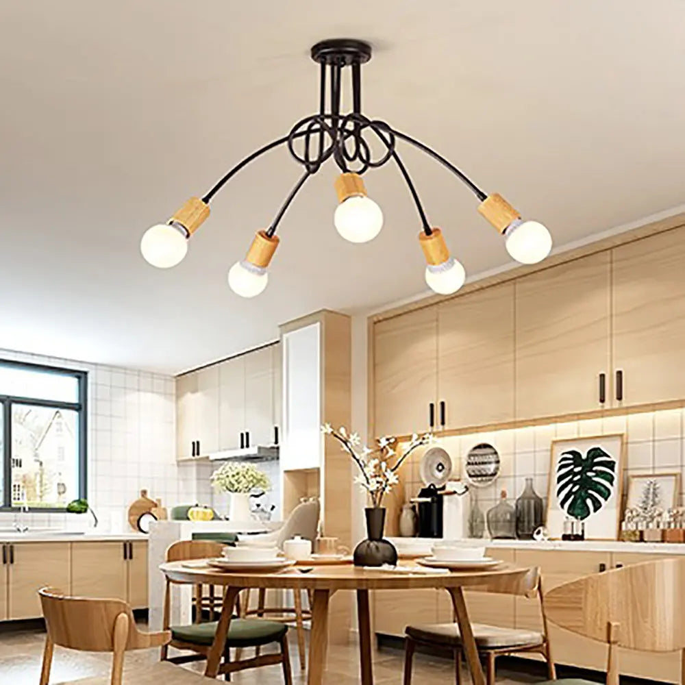 Modern Rod Iron Sputnik Chandelier Vintage Ceiling Lamp for Home Lighting