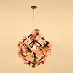 Green Plants Cherry Blossoms Chandelier, Elegant Pendant Lamp for Bar and Restaurant