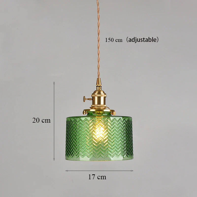 Green Glass LED Chandelier: Minimalist Brass Hanging Lights