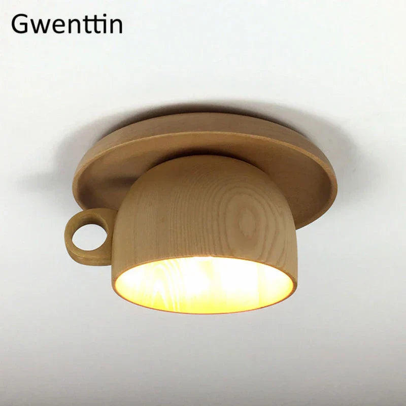 Nordic Wood Cup Ceiling Light: Modern Industrial Wooden Lamp for Living Room Bedroom