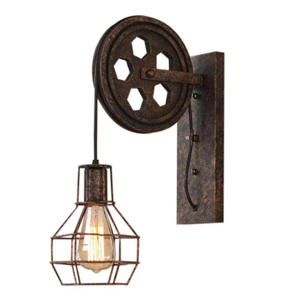 Industrial Pulley Wall Lamp Adjustable Sconce Light Fixture Loft Cafe Bar