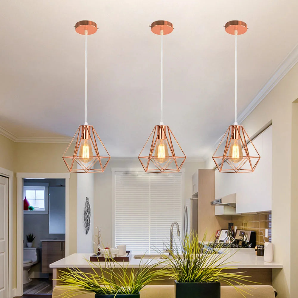 Rose Gold Industrial Iron Pendant Lights for Home Living Room Kitchen.