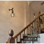 Vintage Industrial Iron Rust Wall Lamp Retro Cage Sconce for Living Room