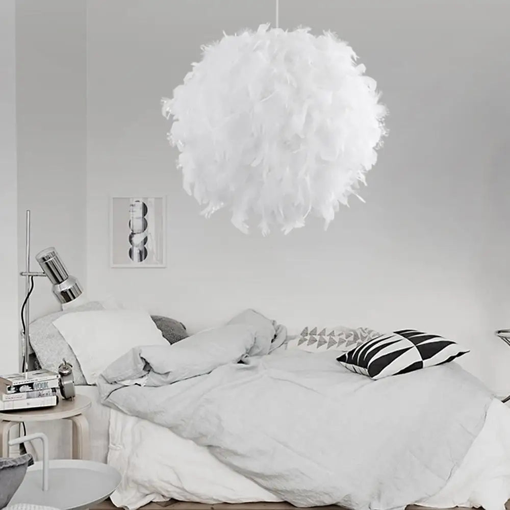 White Feather Pendant Light: Modern Fluffy Shade for Bedroom and Study Room