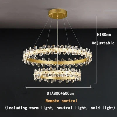 Crystal LED Chandelier: Luxury Lighting for Living, Dining, Kitchen - Elegant Iron & Aluminum Design