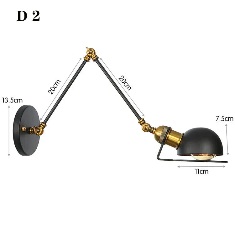 Vintage Loft Adjustable Wall Lamp Black Swing Arm Sconce Wall Lights