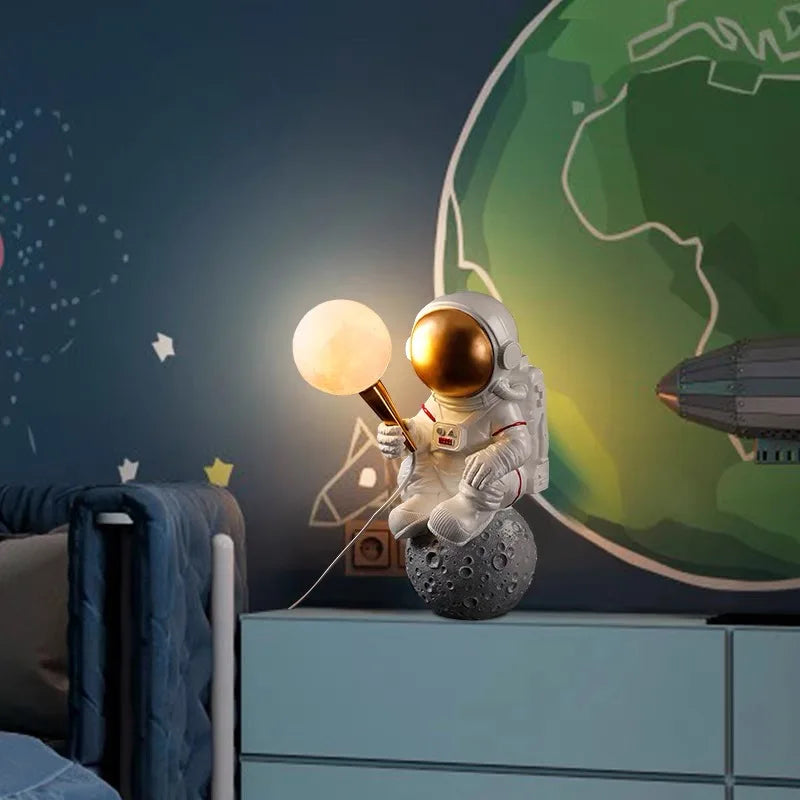 Astronaut LED Table Lamp: Modern Resin Desk Light for Kids Room, Space-themed Decor