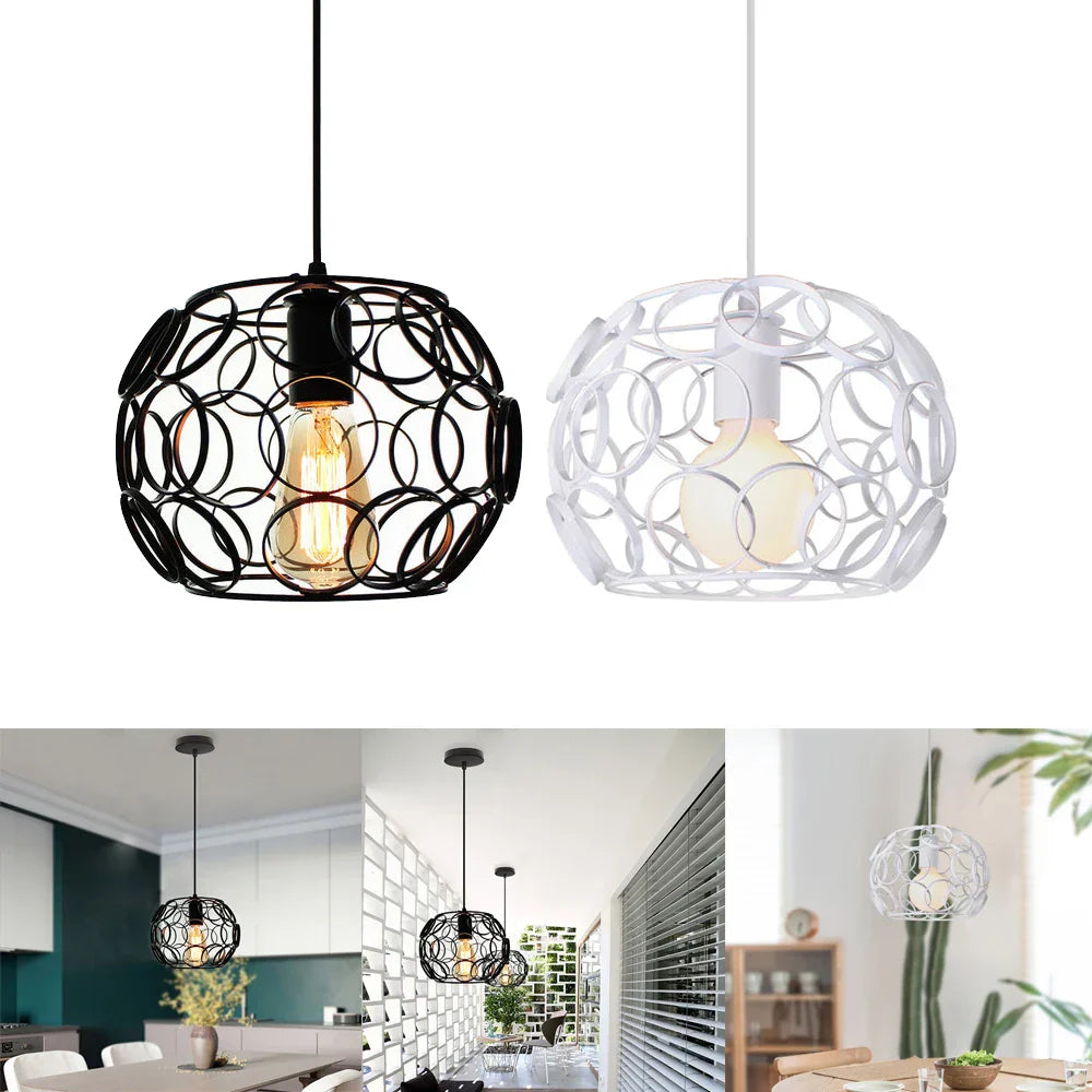 Industrial Iron Pendant Lights Modern Metal Cage E27 LED Hanging Lamp for Home & Restaurant